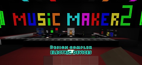 Survivalcraft 2 Day One - The app empowers players to engineer intricate electric devices, highlighted by the "Music Maker 2" interface and its array of control elements.