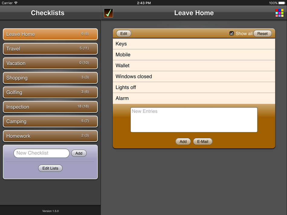 #1. Checklists XL (iOS) Podle: Piet Jonas