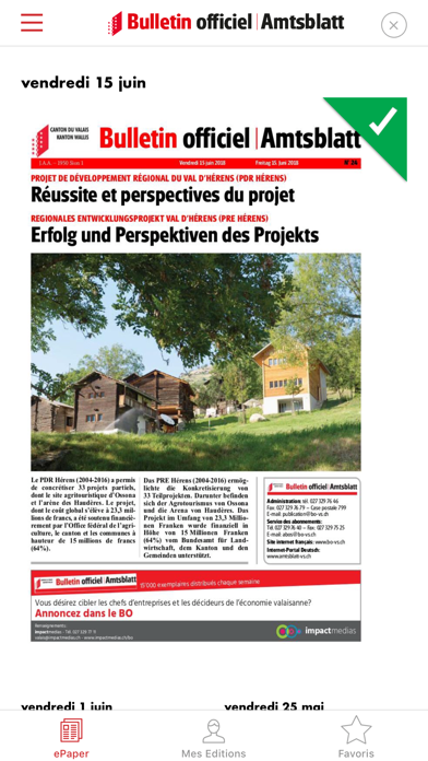 Bulletin officiel Valais Screenshot