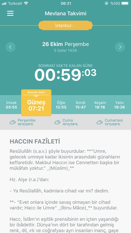 Namaz Vakti Mevlana Takvimi