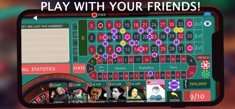 Roulette Royale - Grand Casino - L'app permette agli utenti di immergersi in un ambiente di gioco sociale, con i vivaci avatar dei giocatori visibili nella parte inferiore dello schermo e la possibilità di piazzare chips sul tavolo da gioco per un'esperienza multiplayer.