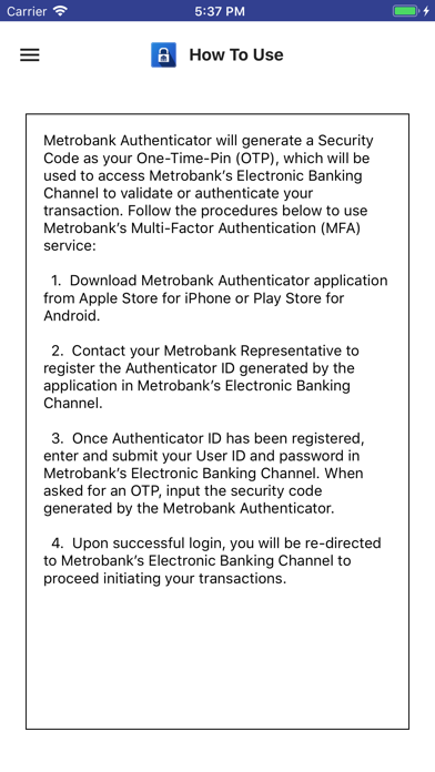 Metrobank Authenticator Screenshot