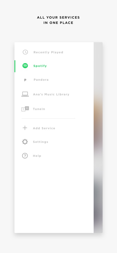 Bose SoundTouch - 이 앱은 'Spotify'와 'Pandora'를 포함한 여러 스트리밍 서비스를 한 곳에 통합하여 편리한 접근을 제공하며, '서비스 추가' 옵션을 통해 새로운 플랫폼을 쉽게 연결할 수 있습니다.