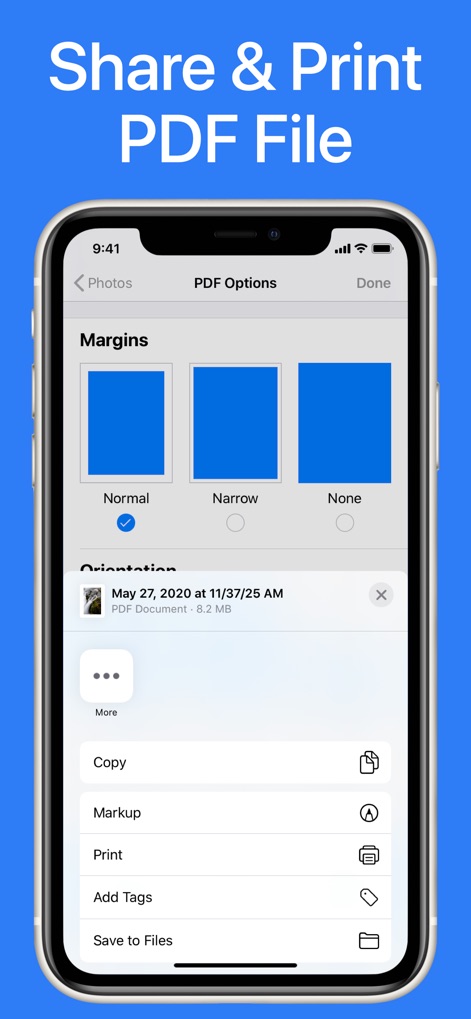Photo to PDF Converter Scanner - Una vez generado el PDF, la aplicación facilita la gestión del archivo, mostrando las opciones para 'Copiar' o 'Imprimir' el documento, y proporcionando detalles relevantes como la fecha y el tamaño del 'Documento PDF'.