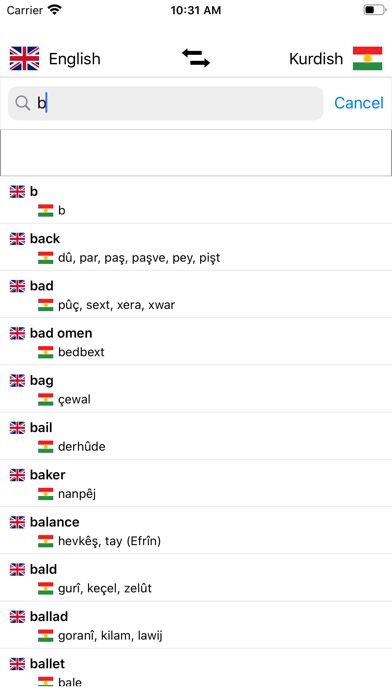 Kurdish-English Dictionary Screenshot