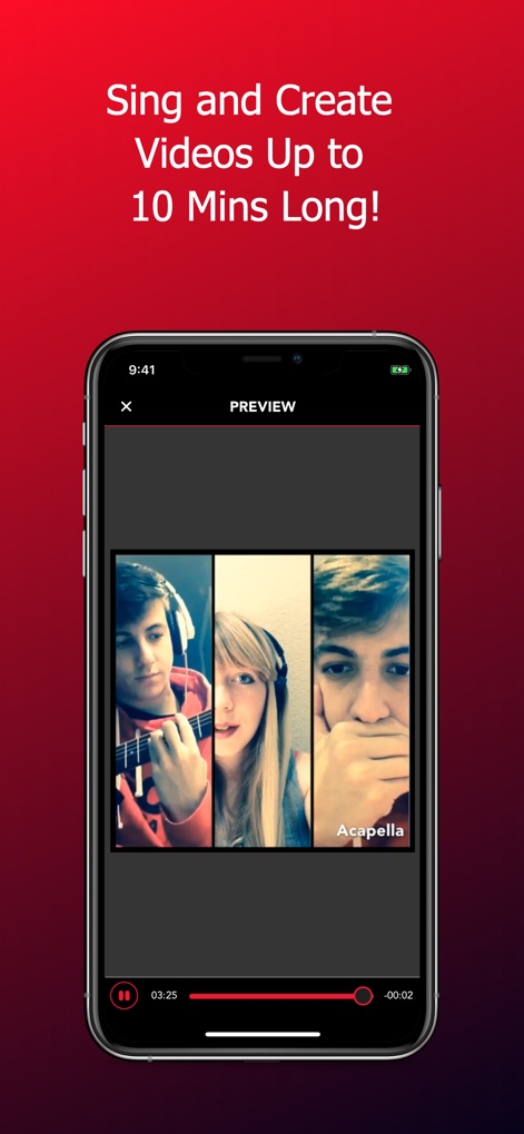 Acapella from PicPlayPost - The app allows users to craft multi-frame music videos, showcasing the combined performances within a single preview screen, complete with intuitive playback controls.