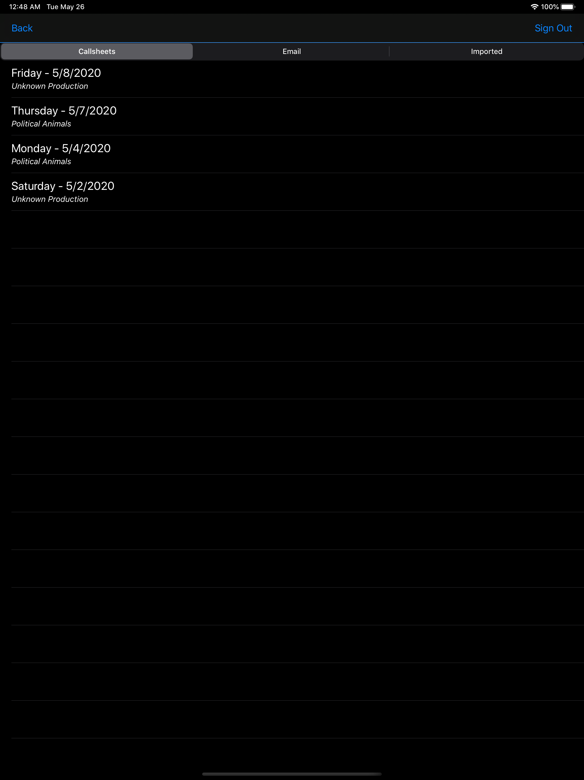 Open Callsheet