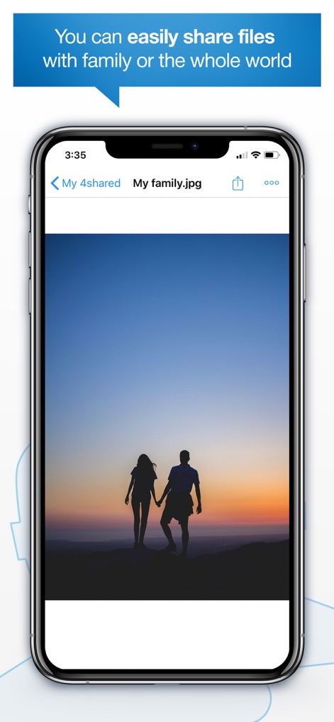 4shared Mobile - Discover how the app’s full-screen image viewer seamlessly integrates with a prominent share icon, enabling users to effortlessly share their memories with family or the world.