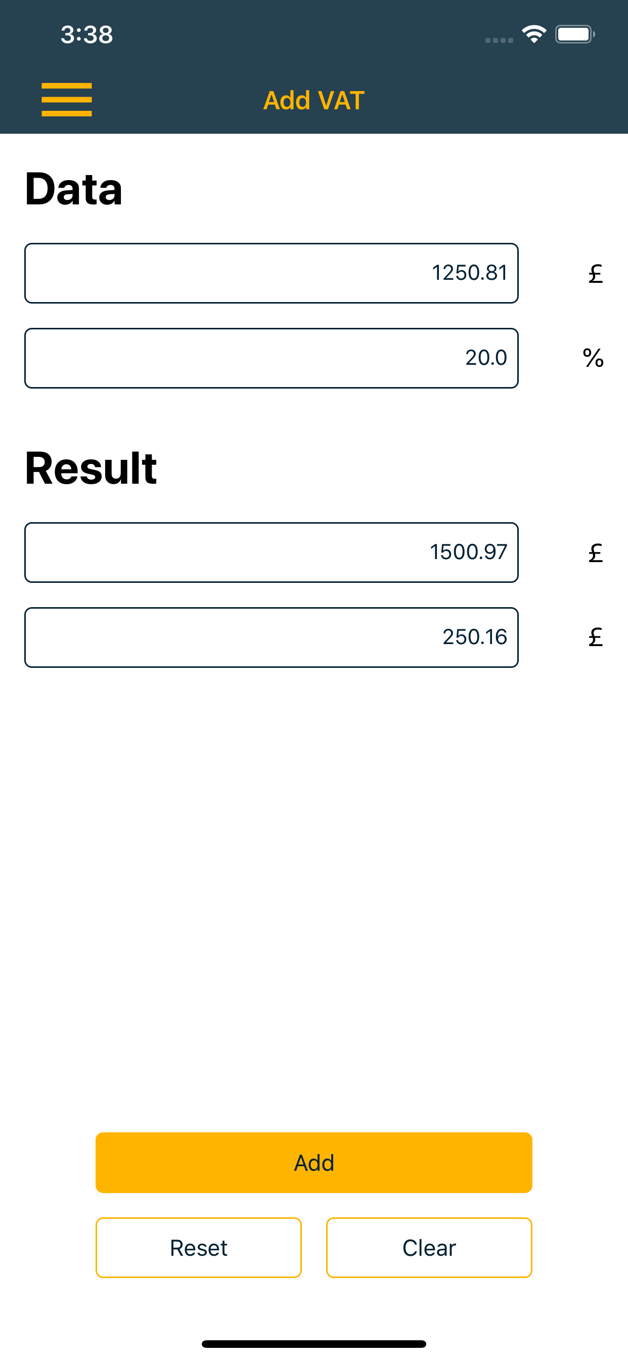 VAT Calc %