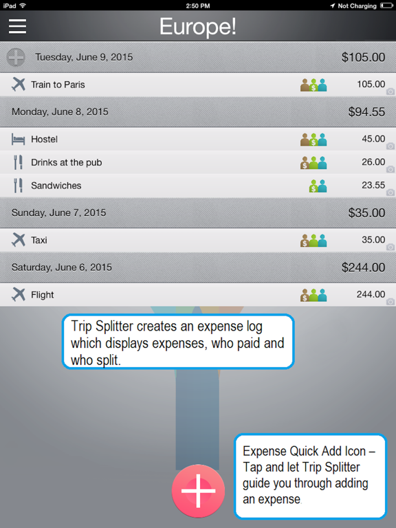Trip Splitter Lite iPad screenshot 1 - Travel app