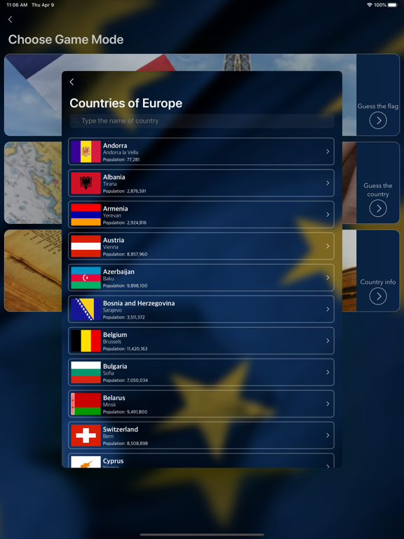 Countries of Europe Flags Quiz iPad screenshot 9 - Games app