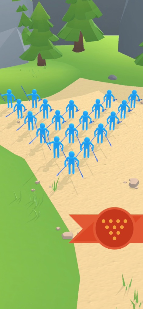 Big Battle 3D - Users can strategically position their blue stick figures in a triangular formation, preparing for the upcoming battle, as indicated by the level progress banner at the bottom right.
