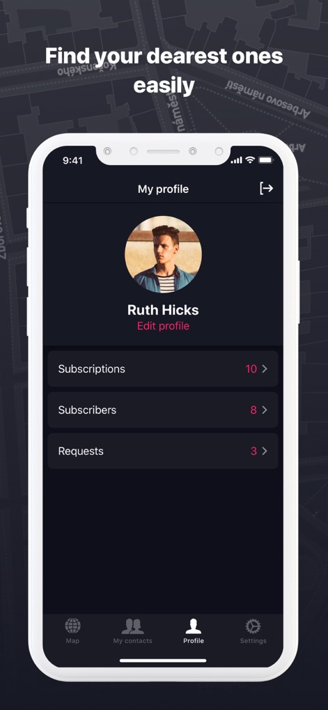 Location Tracker - find GPS - Explore the personalized 'My profile' section, where users can customize their avatar and view a summary of their subscriptions and subscribers at a glance.
