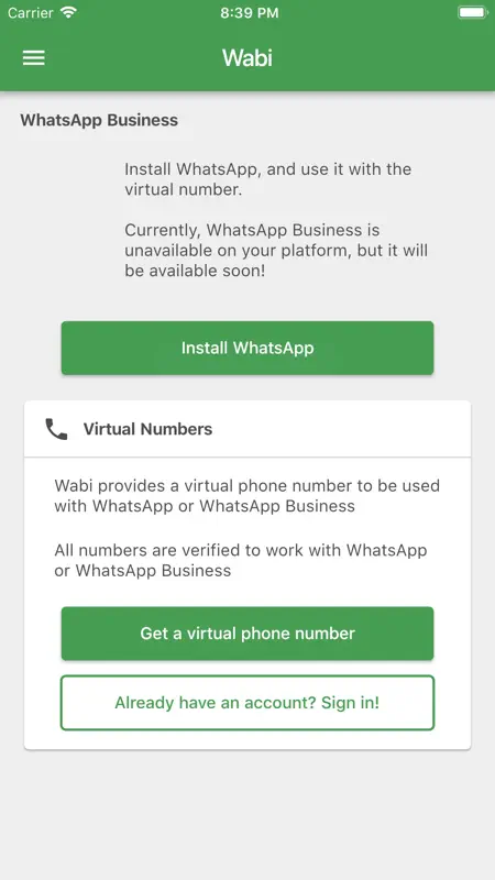 Wabi - Number for WA Business screenshot 1 of 3