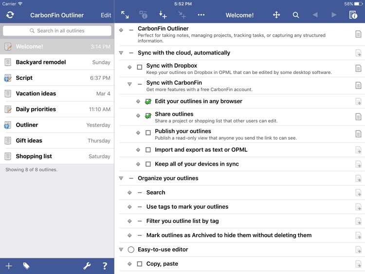 Outliner for iPad
