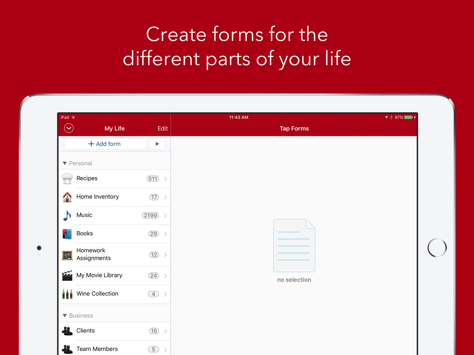 Tap Forms Organizer 5 Database ipad screenshot 1