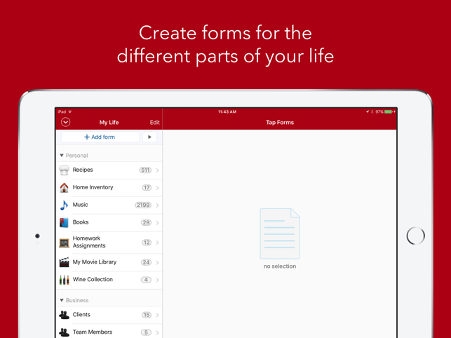 Klepněte na Snímek obrazovky databáze Forms Organizer 5