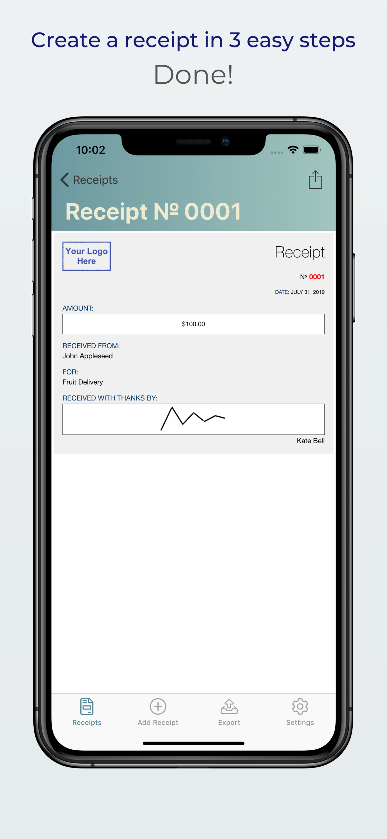 Receipts: create, print & mail