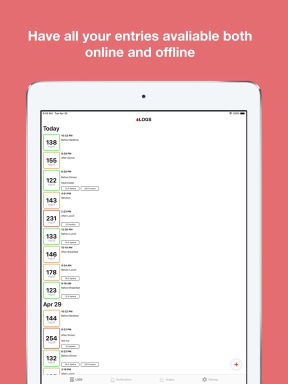 Diabetes Logs iPad screenshot 1 - Health & Fitness app