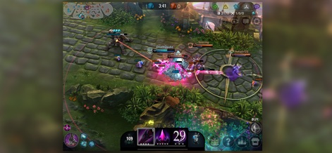 Vainglory - 플레이어는 이 이미지에서 여러 영웅이 한데 모여 격렬하게 교전하는 모습을 볼 수 있으며, 화려하고 생동감 넘치는 스킬 효과들이 전투의 분위기를 고조시킵니다.