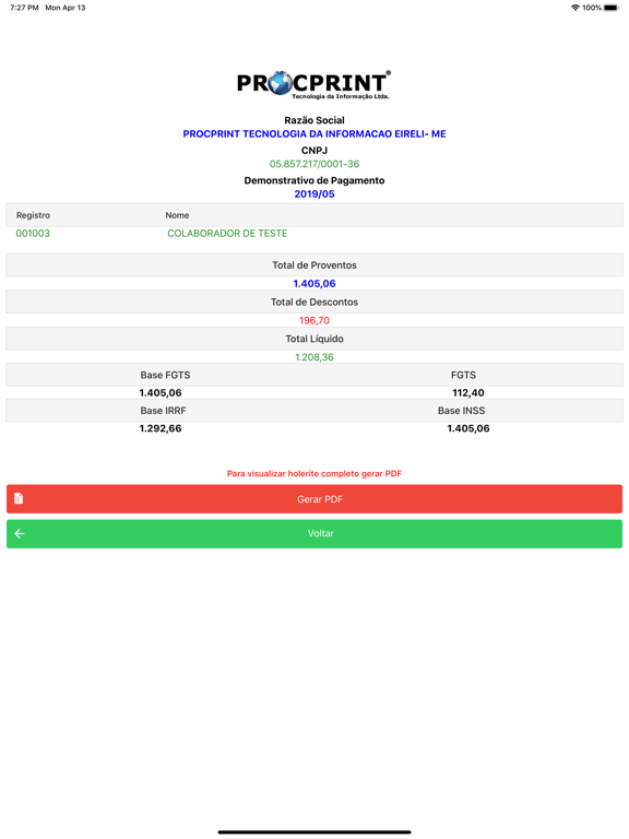 Screenshot #5 pour HoleriteOnline WB2B/ProcPrint