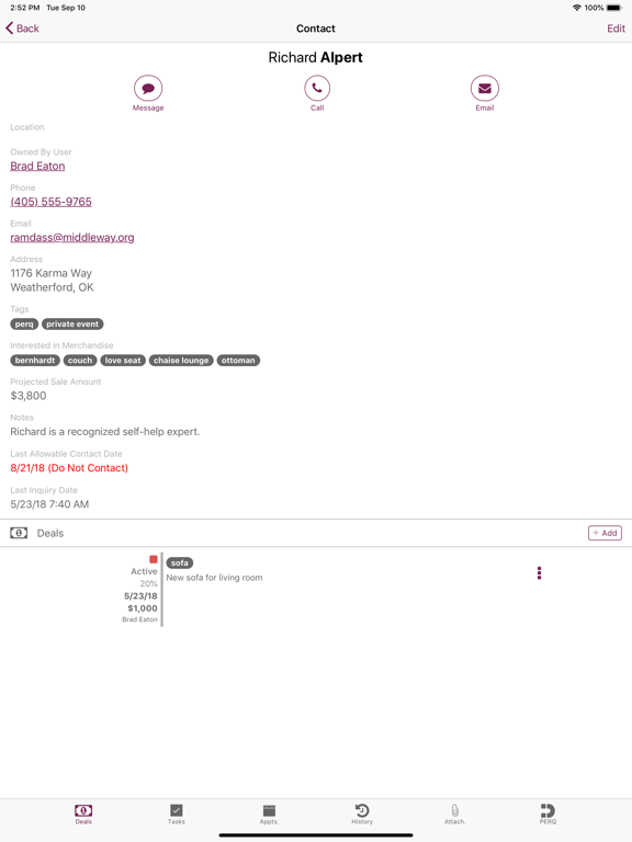 PERQ CRM iPad screenshot