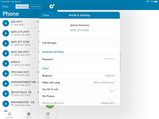 Midco Softphone iPad screenshot 6 - Utilities app