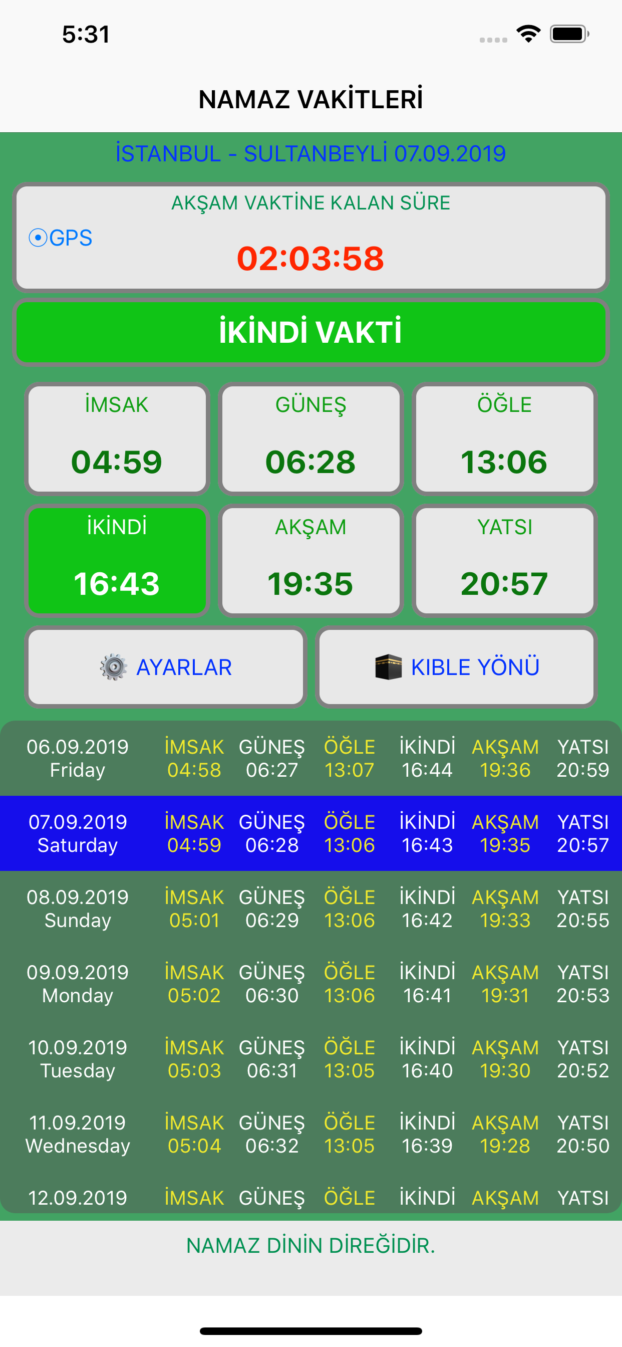 İmsakiyeli Ezan Vakti