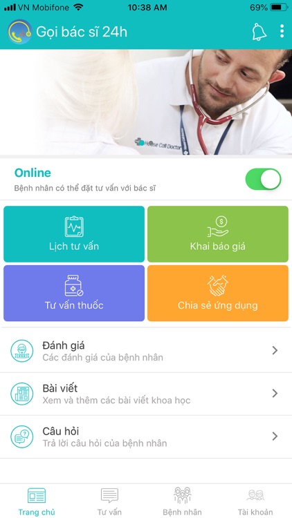 Gọi bác sĩ 24h - Dành cho BS