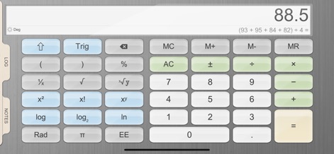 Calculator for iPad! - Explore the app's scientific calculator interface, featuring a comprehensive array of scientific operations and a clear 'Deg' mode indicator for precision.