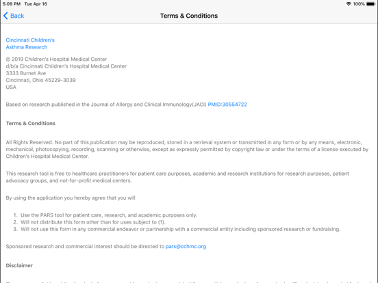 Pediatric Asthma Risk Score iPad screenshot 5 - Medical app
