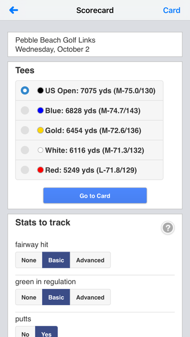 BlueGolf Scorecard Screenshot