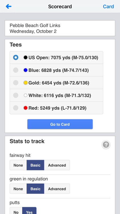 BlueGolf Scorecard