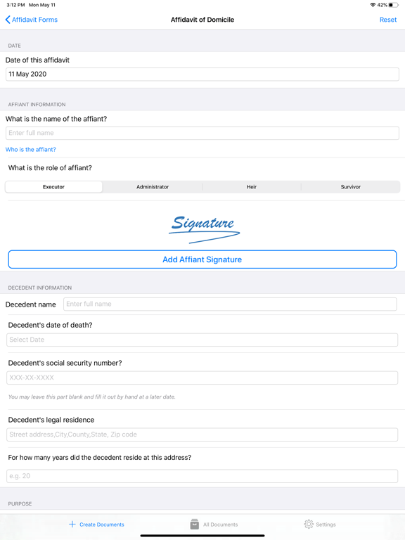 Affidavit Forms iPad screenshot 2 - Productivity app