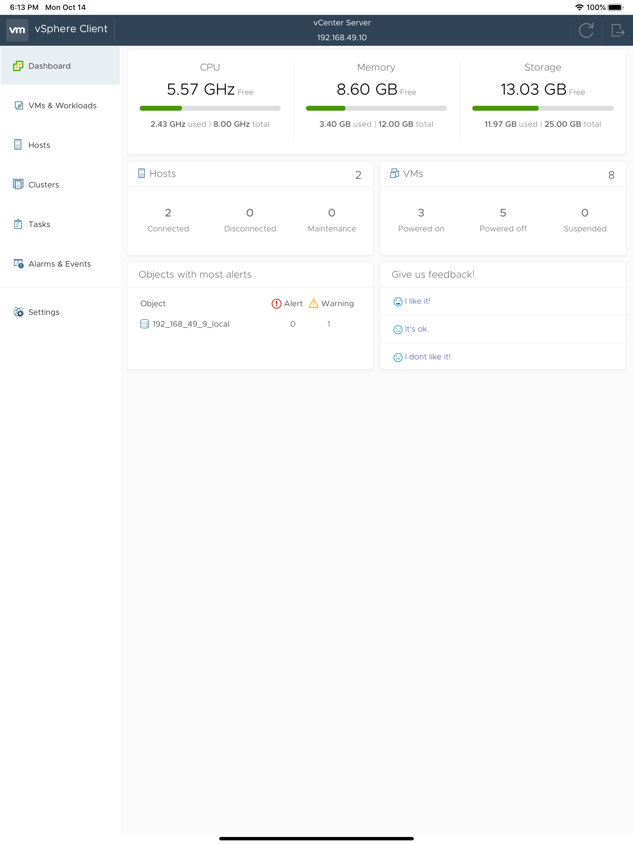 vSphere Mobile Client