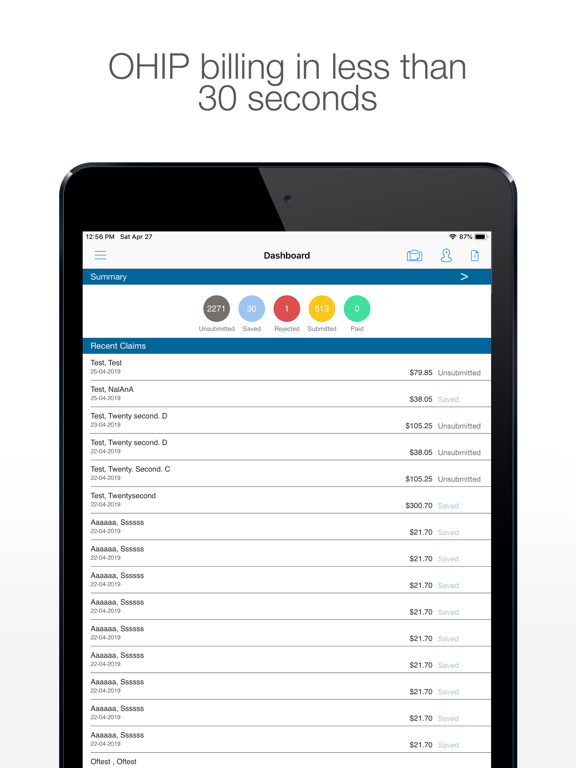 MDBilling.ca - OHIP Billing iPad screenshot 1 - Medical app
