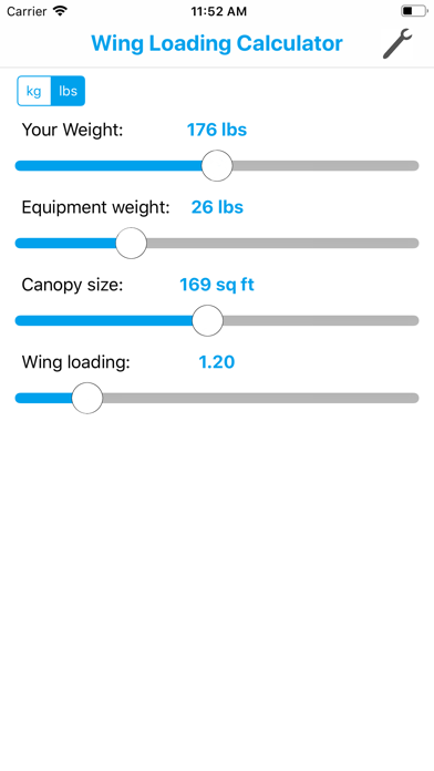 Fancy Wingloading Calculator Screenshot