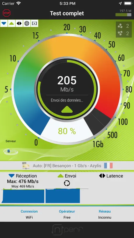 nPerf speed test débit 4G WiFi