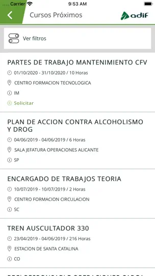 Captura de pantalla de Mi Formación en iPhone 4