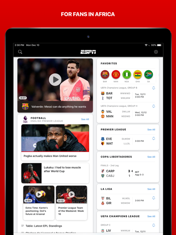 ESPN: Live Sports & Scores iPad screenshot 4 - Sports app