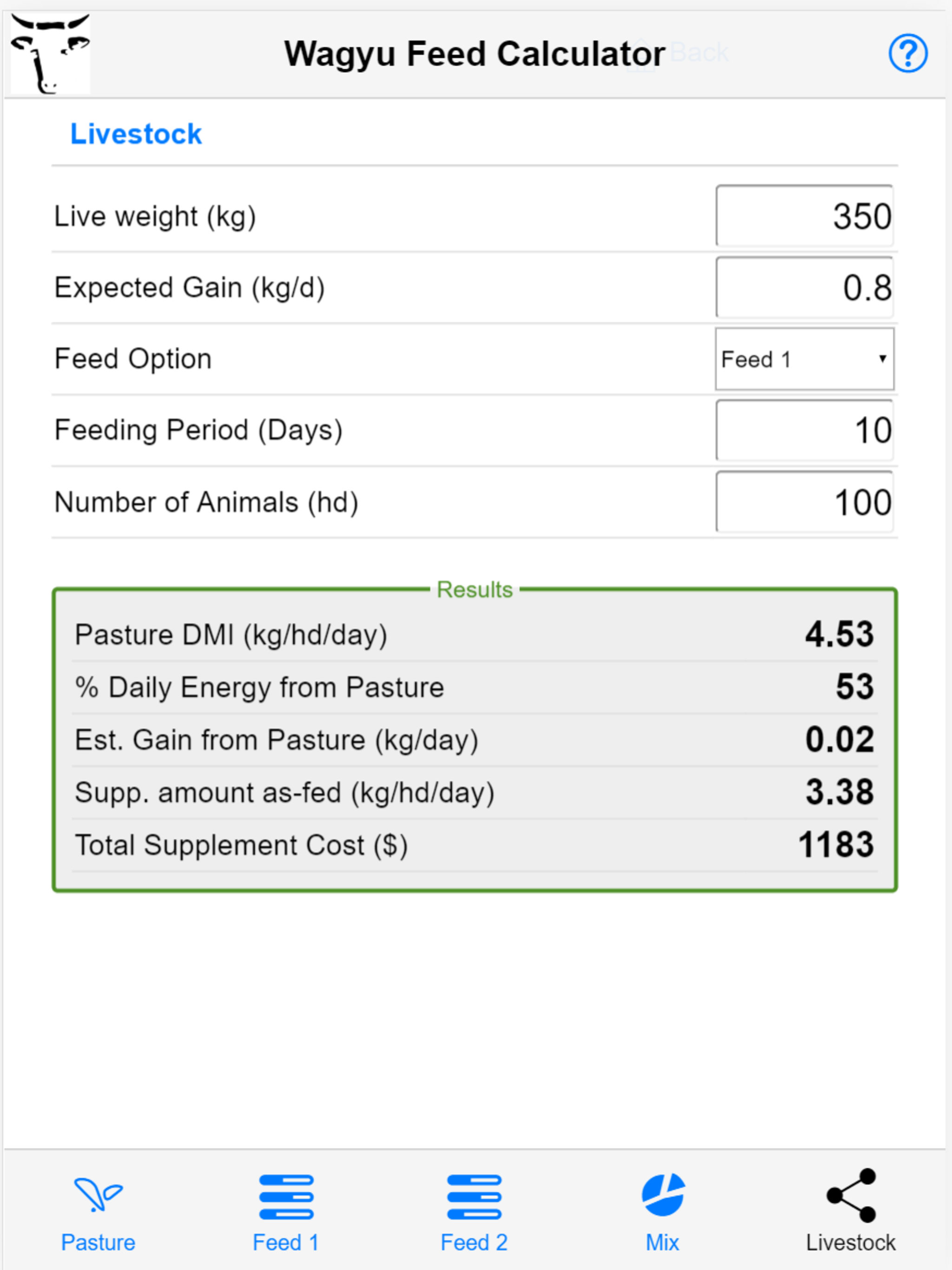 Wagyu Feed Calculator