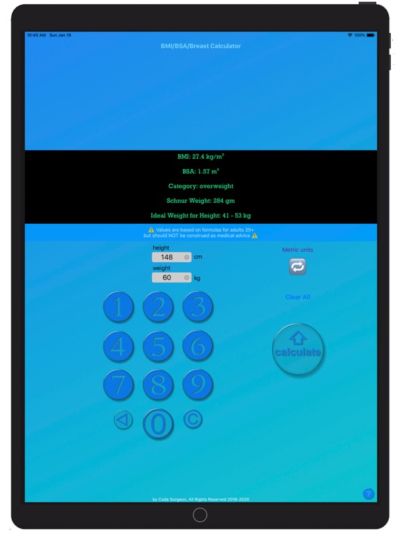 Screenshot #6 pour BMI BSA Breast Reduction Calc