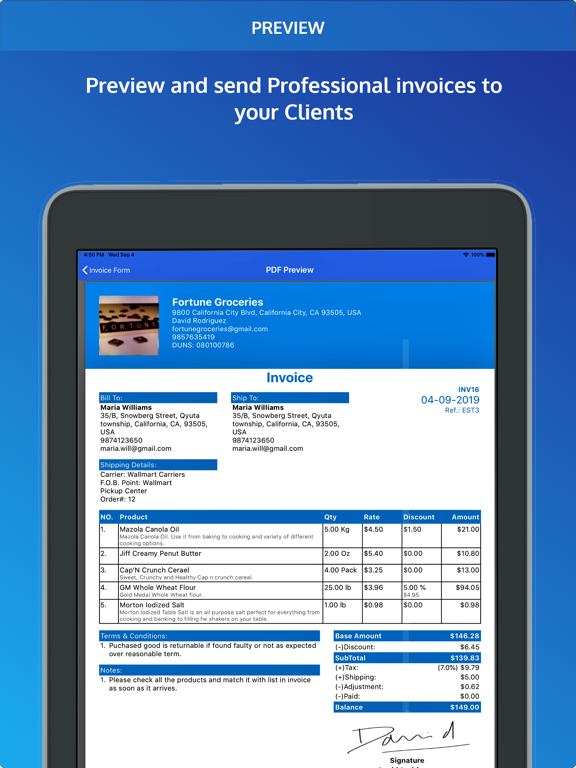 Invoice Pro. Invoice on the go iPad screenshot 4 - Business app