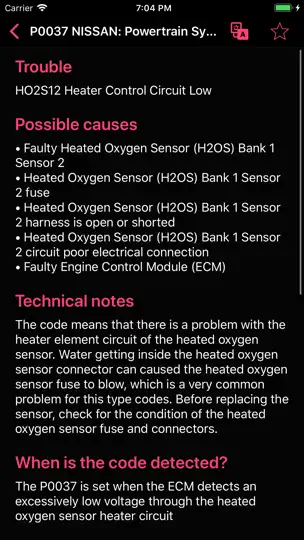 Captura de pantalla de OBD For Nissan en iPhone 7