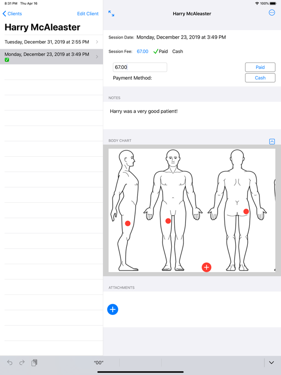 Massage Note iPad screenshot