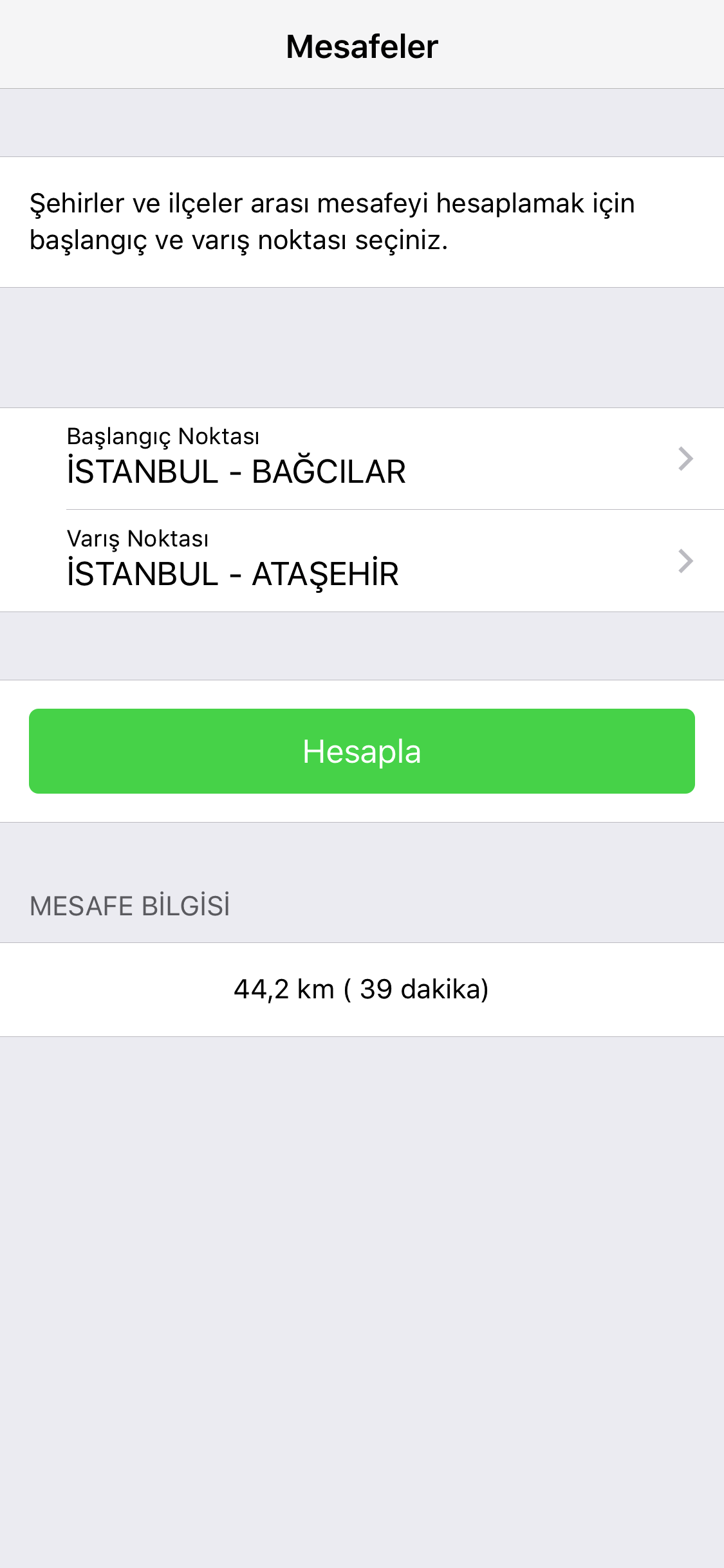 Şehir ve İlçeler arası mesafe