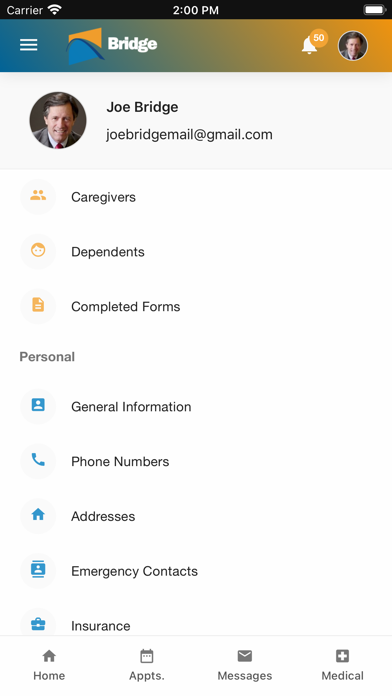 Bridge Patient Portal Screenshot
