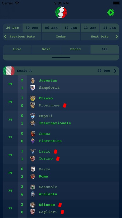 Live Results Italian Serie A