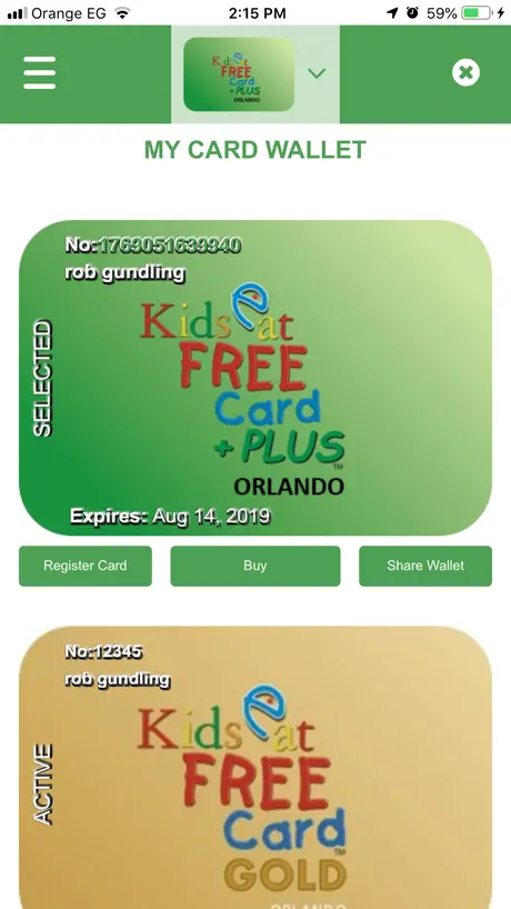 Kids Eat Free Card