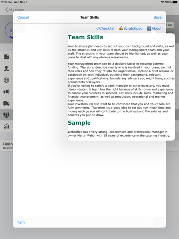 Business Plan iPad screenshot